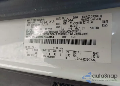 2015 Ford Transit-250 z USA, uszkodzony, nr VIN 1FTNR2XM1FKB33458